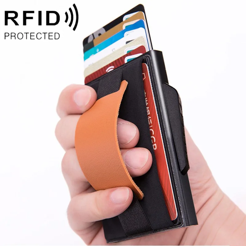 RFID смарт-кошелек держатель кредитной карты металлический тонкий мужской кошелек пройти секретный всплывающий минималистичный кошелек маленький черный кошелек - Цвет: 1