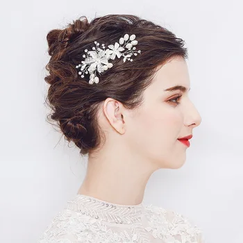 

Silver Hair Headdress Crystal Flower And Leaf Wedding Hair Comb For Wedding Bride Bridesmaid FS129