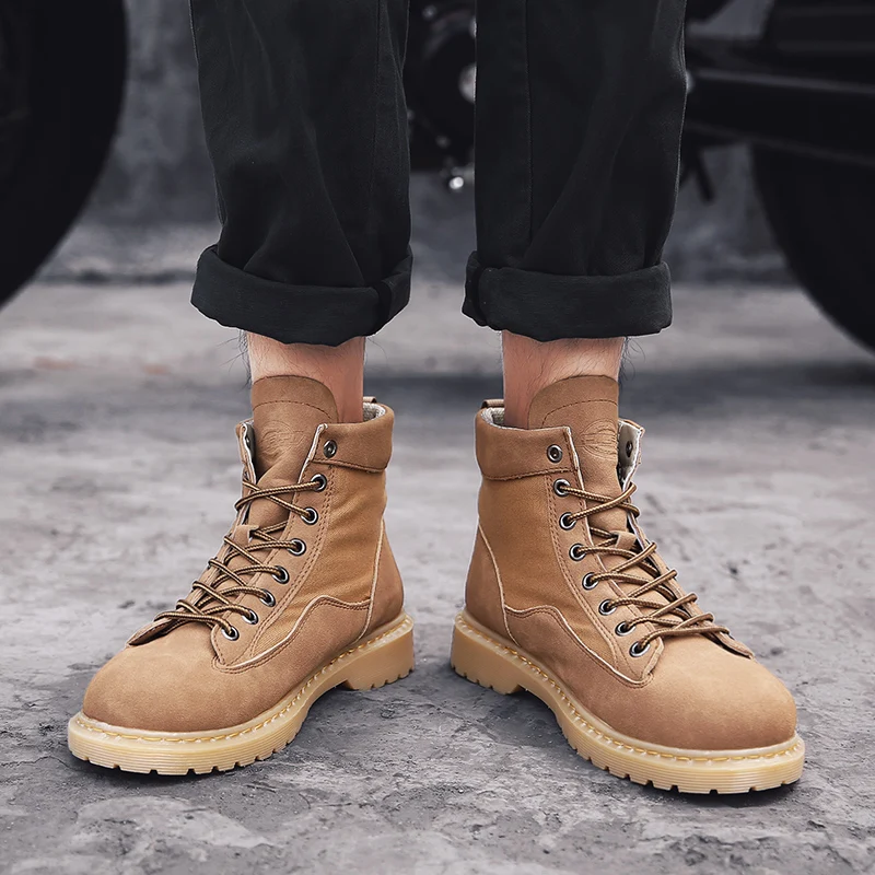 MUMUELI Beige Brown Black Suede Leather New Designer Casual Men Hiking Shoes High Top Quality Fashion Brand Male Boots G606