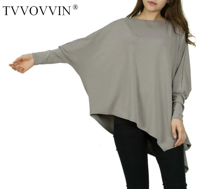 Модная Свободная Повседневная футболка с рукавом летучая мышь простые неправильной формы Асимметричная женская футболка большого размера плюс W980