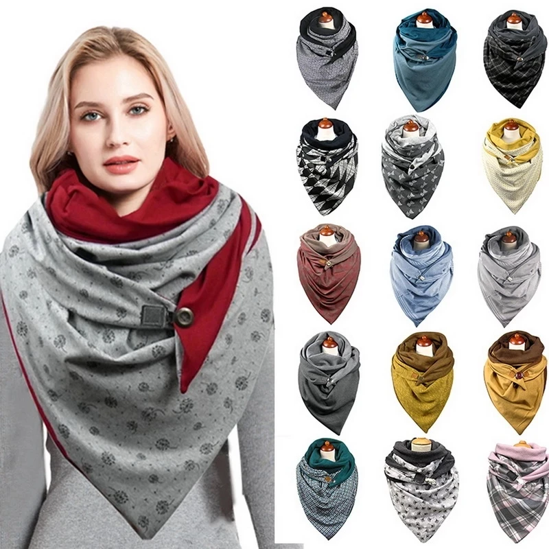 

Winter Women Button Scarf Wrap Shawls Bandana Chiffon Hijab Head Scarves Designer Soild Printing Echarpe Hiver Knitted Harajuku