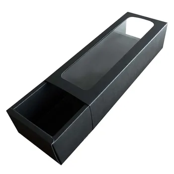 

10Pcs PVC Strip Kraft Paper Box Window Drawer Box Cow Rolling Biscuit Gelatin Cake Gift Box(Black)