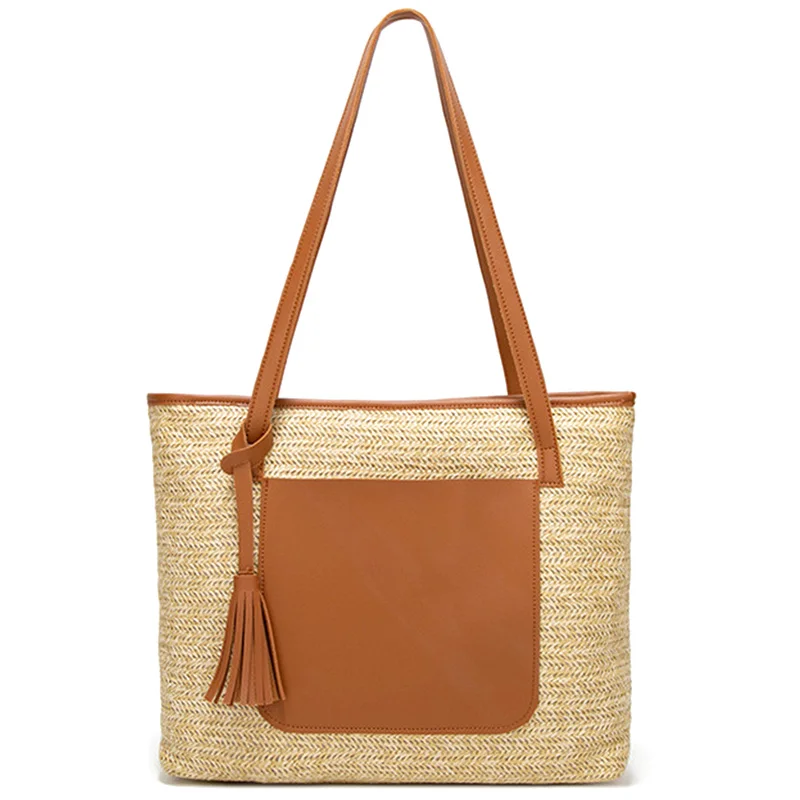 

ABZC-Fringe Ladies Beach Bag Boho Canvas Canvas Handbag Simple Shoulder Bag