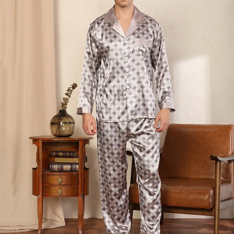 cotton short pyjamas Puimentiua Spring Men Sleepwear Long Sleeve Satin Pajama Sets For Men Sleepwear Suit Homewear Home Clothes Pyjamas Lounge Summer soft cotton pyjamas