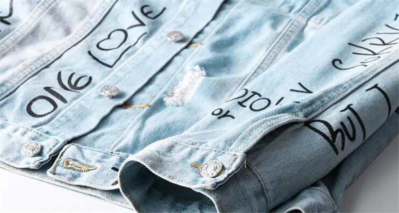 MORUANCLE Для мужчин марка NEW FASHION Hi Street рваные джинсы с принтом куртки с отверстием в уличном стиле рваная джинсовая куртка Верхняя одежда мыть Размеры L-4XL