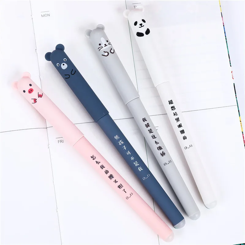 

4PSC Erasable-Pen-Set Ballpo Cartoon Animal 0.35mm Cute Panda Cat Magic Markers Kawaii Gel Pens for School Writing Novelty Stati