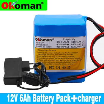 

Okoman high quality battery pack 12V 6000mAh 18650 lithium ion rechargeable battery 6Ah DC12.6V portable battery + charger