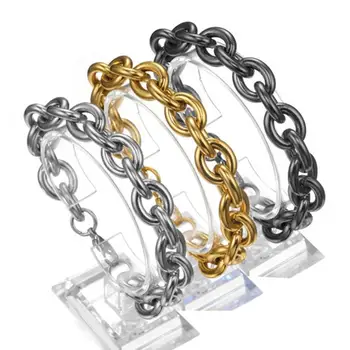 

11/13/15mm New Stainless Steel Handmade Rolo Link Big Oval Chain Mens Womens Bracelet Wristband Unisex's Jewelry 7-11" Optional