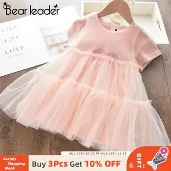 

Bear Leader Girls Princess Dresses 2020 New Summer Kids Stawberry Pattern Children Vestidos Sweet Mesh Dress Patchwork Suit 2 6Y