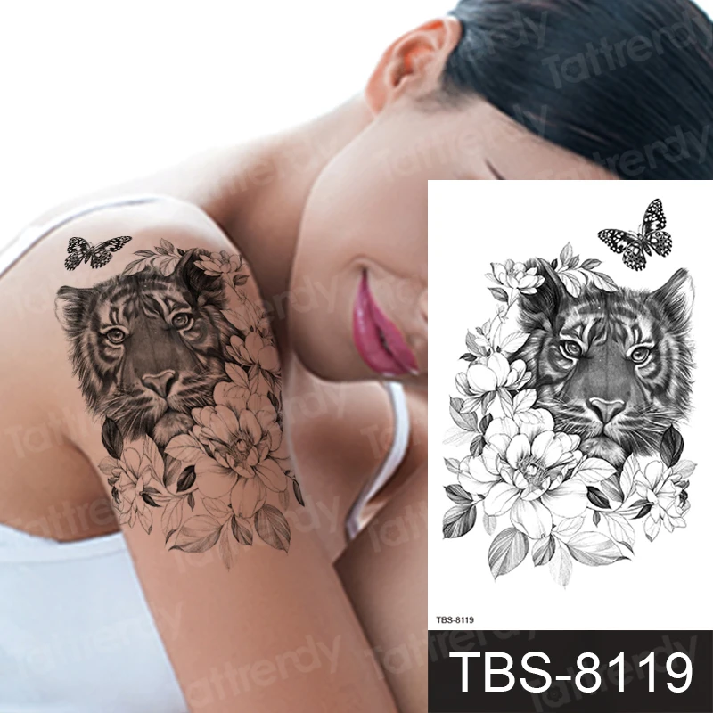 Temporary Tattoo Sticker Women Tiger Wolf Stretch Tattoo Designs Black Henna Rose Flower Butterfly Arm Tattoo Sleeve Body Decal Temporary Tattoos Aliexpress