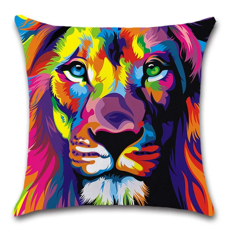 Красочные животные собака кошка Лев Орел белый чехол для подушки украшение стул