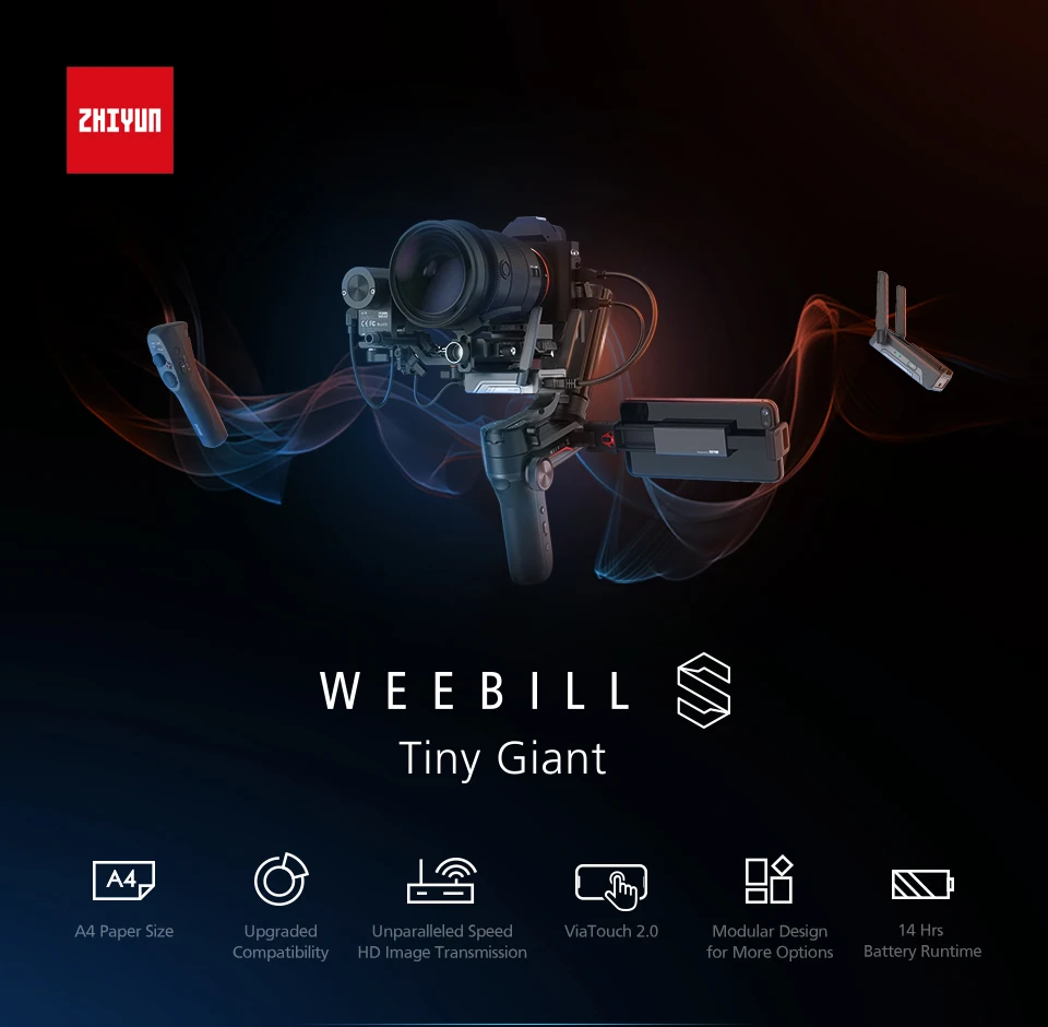 ZHIYUN Weebill S 3-осевой портативный монопод с шарнирным замком для передачи изображения стабилизатор для видео в режиме реального времени Vlog беззеркальных Камера Gimbal