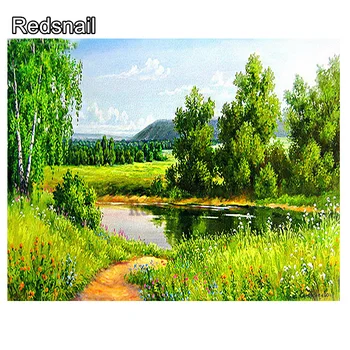 

DIY Diamond Embroidery Forest Landscape Green Tree Water Diamond Painting Cross Stitch Drill Mosaic wall Decoration TT1033