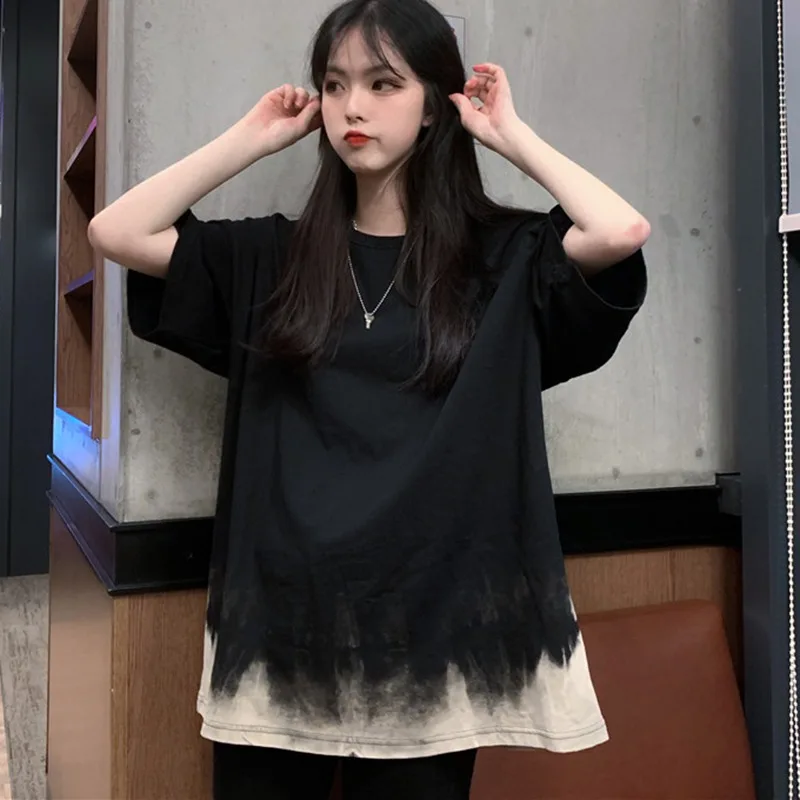 

Tie Dye T Shirt for Women Crew Neck Short Sleeve Famale Top Tees Hip Hop Cotton Fashion Tshirt Black White