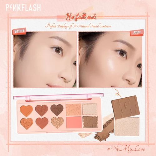 PINKFLASH 페이스 블러쉬 하이라이터 브론저 팔레트, 전문 안료 글리터 아이섀도우 팔레트, 페이스 메이크업 화장품 4