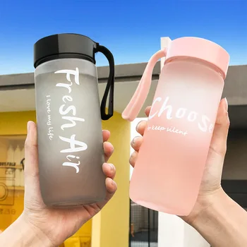 

600ml Frosted Plastic Kids Water Bottle For School Drinking Cute Sports Water Cup Portable Clear Space Cup Anti Fall BPA Free