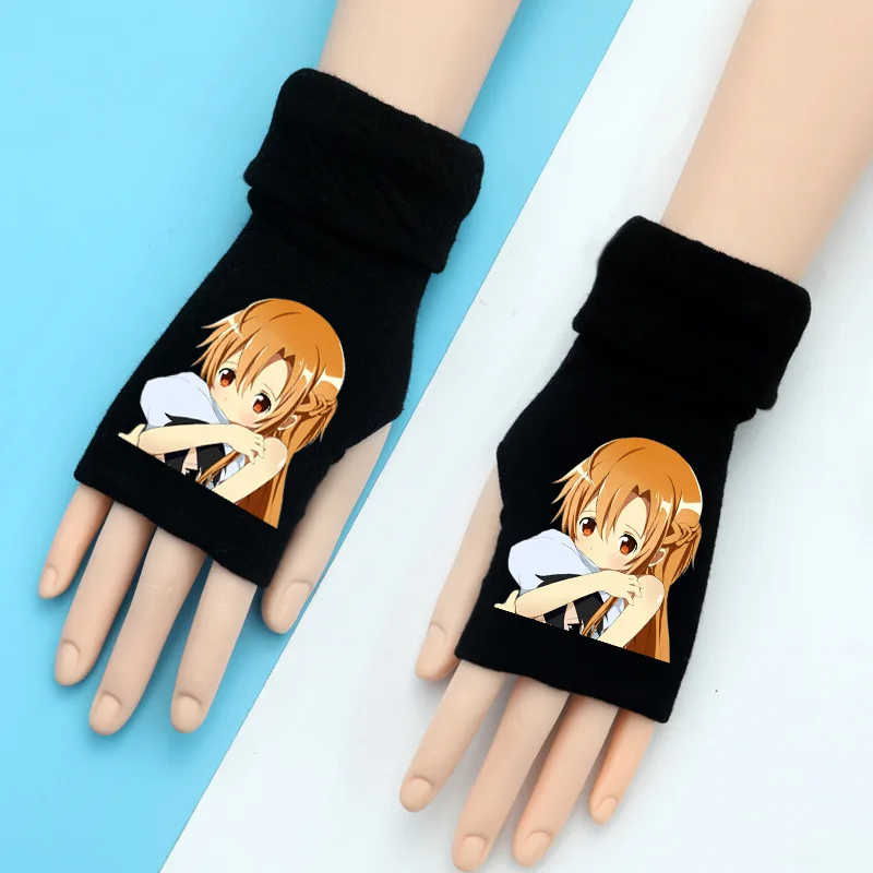 Sword Art Online вязаные перчатки SAO Kirito, теплые хлопковые рукавицы на запястье, модные аксессуары для косплея, подарок на зиму