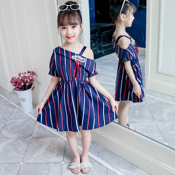 

INS Hot New Summer Girls Dresses Brief Striped Princess Dress 4-13 years old Fashion Children's Clothing Kids Clothes