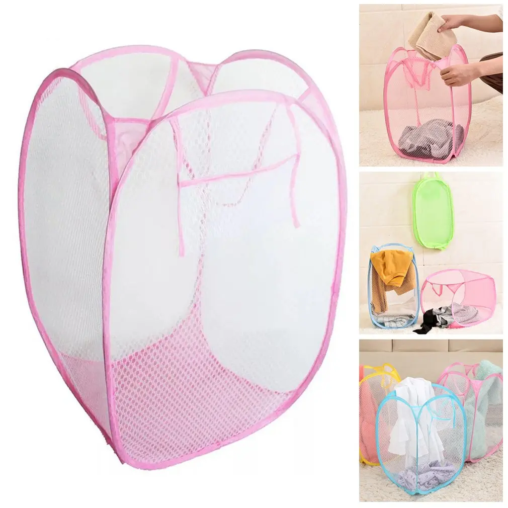 

Laundry Foldable Square Basket Pop Up Hamper Clothes Storage Mesh Hamper Washing Clothes Laundry Basket Bag Kid Toy Organizer