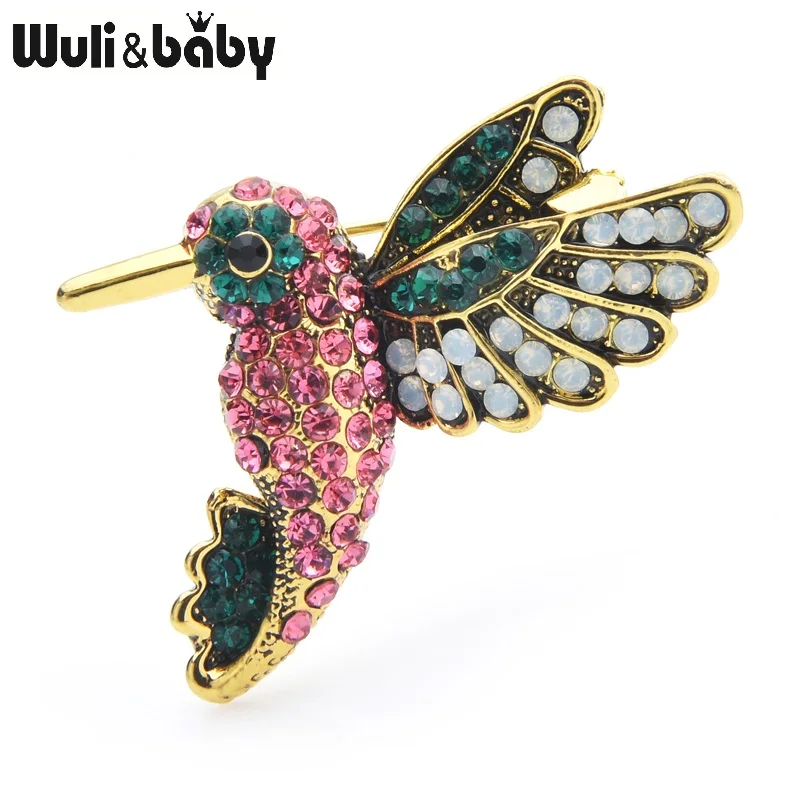 

Wuli&baby Pink Rhinestone Humming Bird Brooches Women Alloy Cute Flying Bird Animal Brooch Pins Gifts