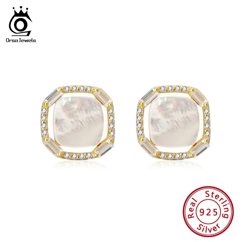 ORSA JEWELS Pure 925 Shell& AAAA циркон серьги гвоздики для женщин Аутентичное Стерлинговое серебро серьги милые романтические Драгоценности SE169