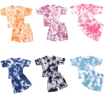 

2020 Brand Baby Boy Tie-dye Printed Clothes Sets 1-5Y Summer Short Sleeve Print T Shirts Tops+Shorts Pants Kids Girls 2Pcs Suits