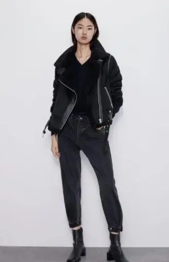 Warm women's winter motorcycle Suede velvet jacket female short lapels fur thick plus velvet jacket bomber jacket