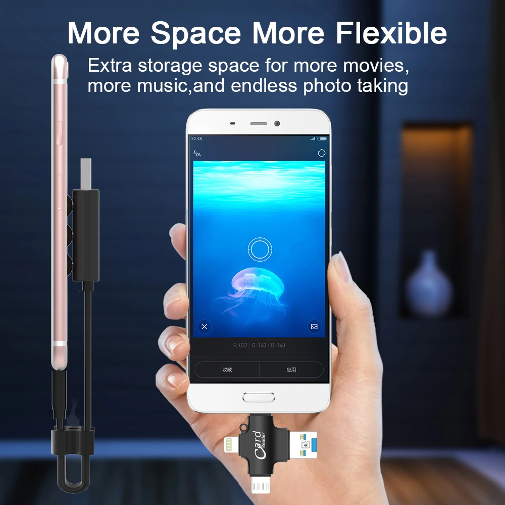 Suntrsi 4 в 1 Micro sd card reader для Android ipad iPhone 6/iPhone 7 Plus/8 8s кард ридер Тип c OTG Бесплатная