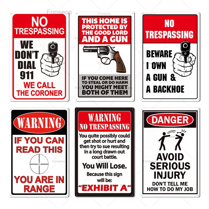 Funny Warning Metal Tin Sign Wall Art Plates Decor for Man Cave Chicken Coop No Trespassing Beware Caution Iron Poster
