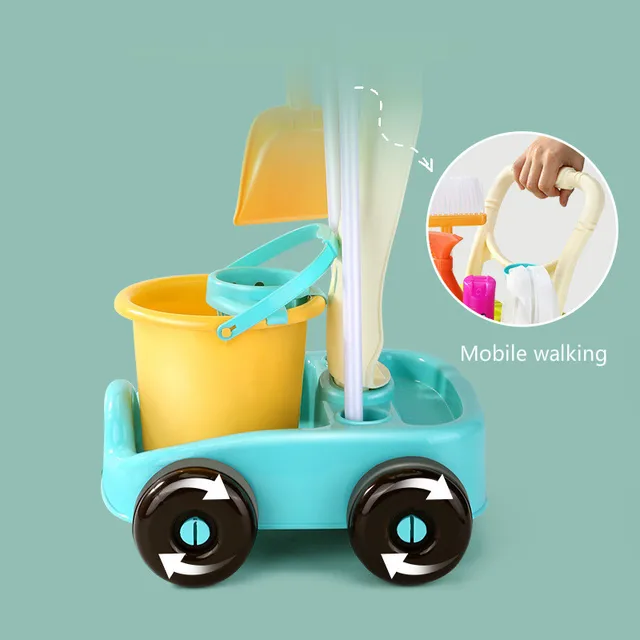 Children's Simulation Sweeping Toy Cleaning Kit Tool Trolley Kids Play House Cleaning Housework Baby Early Education Toys Gifts 4