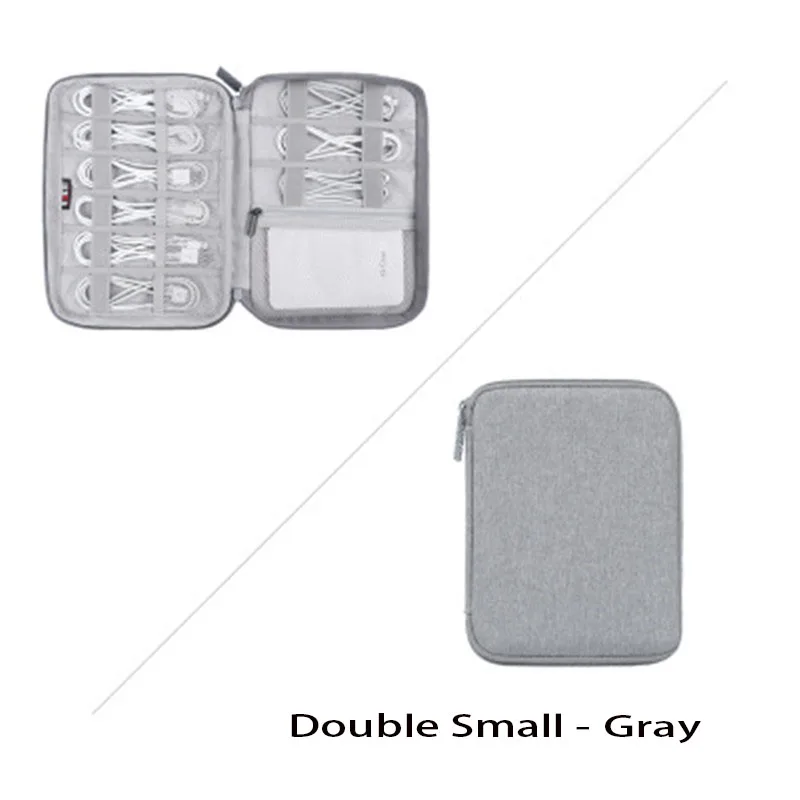 Double layer gray Цифровая сумка для наушников сумка USB кабель для передачи данных Органайзер Ручка power Bank Дорожный комплект чехол Аксессуары для электроники - Цвет: Double layer gray