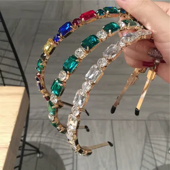 

CN new Colorful Jewelry Baroque Hairbands For Women Diamond Hair Accessories Gem Headbands for Girls Crown Flower Head Wrap