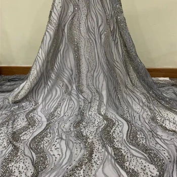 

Black Gold French Sequins Tulle Lace Fabric 2020 High Quality African Sequins Lace Nigerian Lace Fabrics with Beads For Bridal