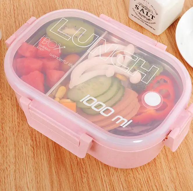 

1000ml Stainless steel Liner Lunch Box Wheat Straw Food Container Lunchbox Microwaveable Healthy Material Bento Box