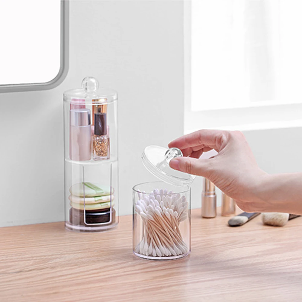 Useful Transparent Acrylic Cosmetic Makeup Organizer Storage Box Plastic Container Cotton Swabs Cotton Pad Holder