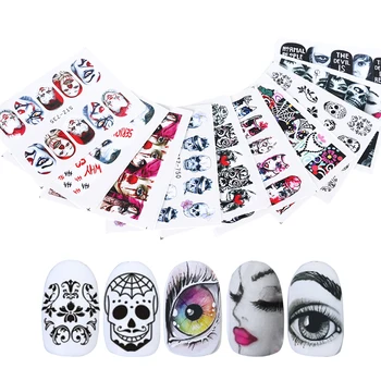 

25pcs/Set Halloween Nail Art Water Transfer Stickers Skull Bone Flowers Designs Nails Decals Wraps Foils Decoration TRSTZ731-755