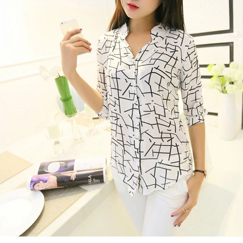 Novedad de 2018! blusas y tops para mujer, blusas elegantes de manga larga con estampado de moda de gasa y cinturón, blusa femenina delgada|Blusa| - AliExpress