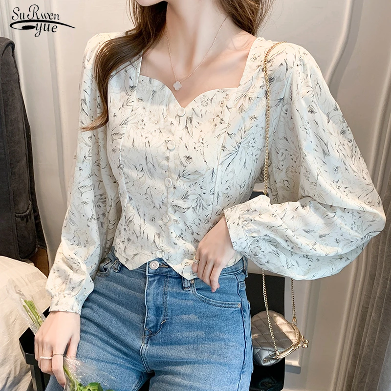 Blusa de manga larga Chifón con para mujer, camisa de Chifón con estampado Floral, estilo 2022|Blusa| - AliExpress
