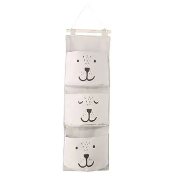 

3 Pockets Cute Wall Mounted Storage Bag Closet Organizer Clothes Hanging Storage Bag Children Room Pouch Home Decor