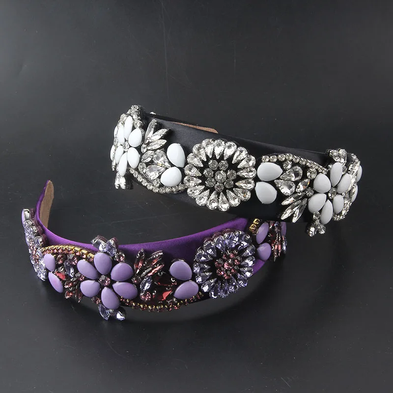 BrightBejeweledPaddedHeadbandsChicPinkBlueRhinestonesCrystal