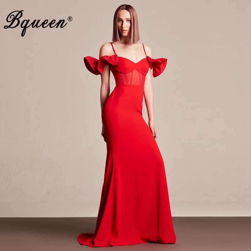 Bqueen, новинка, Vestidos, женское сексуальное платье с v-образным вырезом на бретелях, открытая спина, длина до пола, с оборками, Бандажное платье, вечерние, Клубные платья
