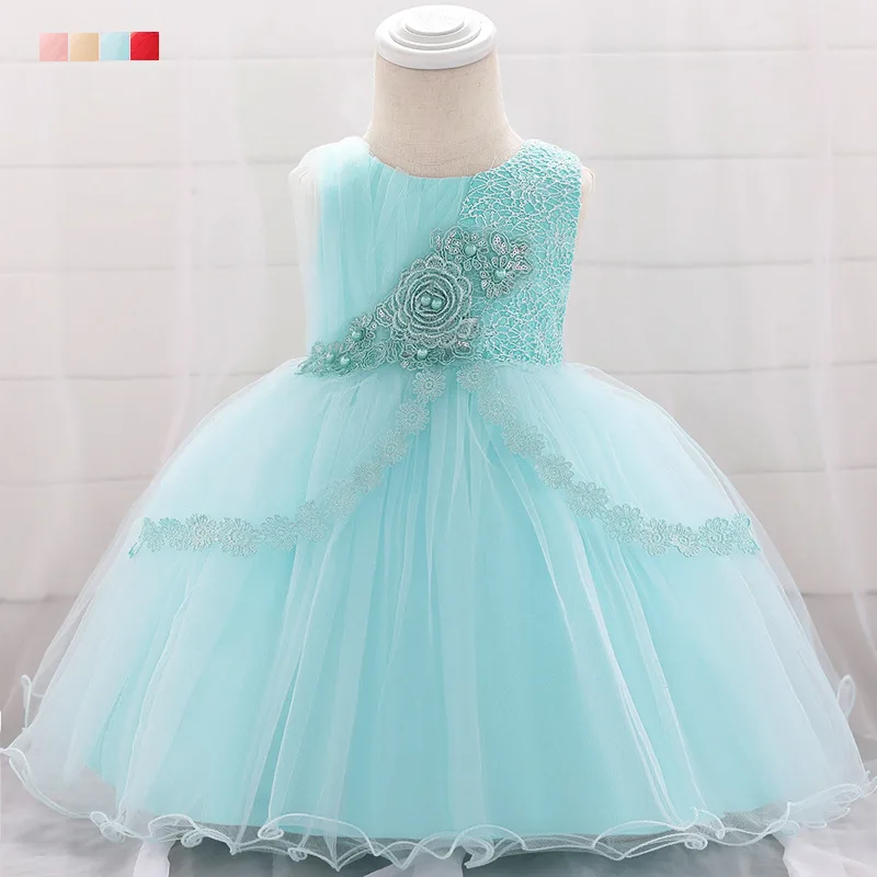 INS/новое платье принцессы для малышей пышное свадебное платье с кружевными цветами торжественное платье с блестками и бусинами для малышей возрастом до ста дней