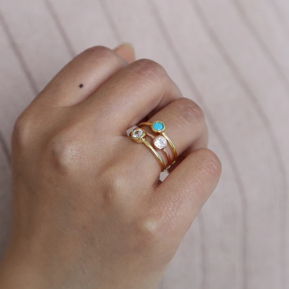 925 sterling silver full size 5 6 7 8 9 single cz ring minimal delicate gold filled jewelry turquoises zirconia for women|Кольца| |