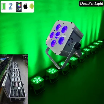 

With chargeing Flycase 6pcs 6x18W RGBWAUV 6in1 led par battery power phone app uplightings wireless flat par led for wedding