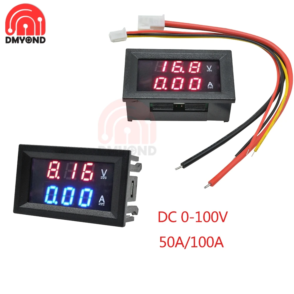 DC 0-100V 50A 100A 0.28&quot Mini Digital Voltmeter Ammeter 3 Bit 5 Wires Voltage Current Meter Tester Blue Red Dual LED Display 5V |