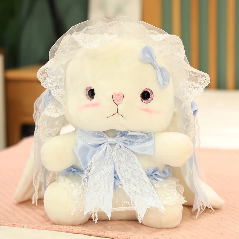 thumbnail image 1 of Conejo de peluche Lolita de 20 cm, conejo blanco, bonito conejo de dibujos animados, muñeco sentado, vestido de satén, bonito animal, regalo para novias, 1 of 5