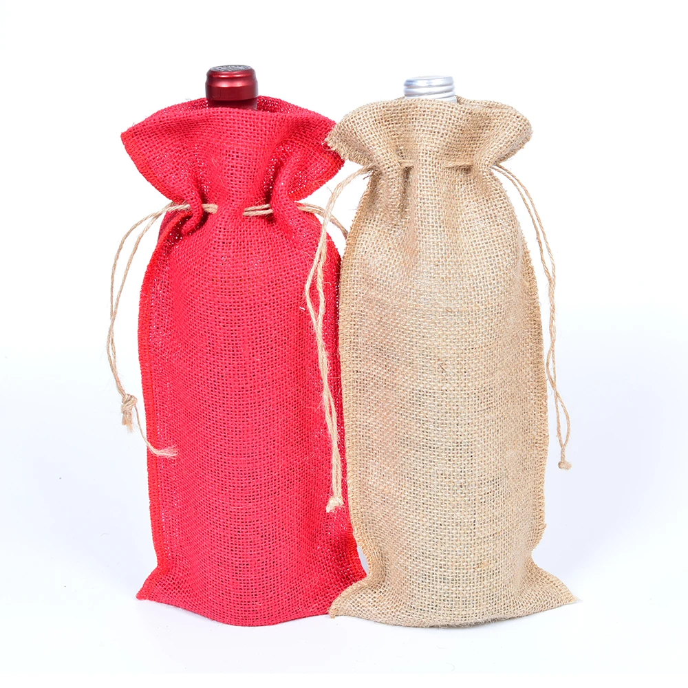 

100% Natural Jute Gift Bag Wine Bottle Bags for Red Wine 5.9"x12.6" Wedding Party Favor Bag Christmas Decor Party Supplies