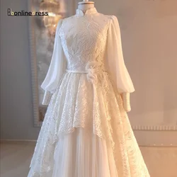 Bbonlinedress Ivory Lace Moroccan Evening Dress 2021 Floor-Length Long Evening Formal Dress Elegant Tiered Muslim Party Dress