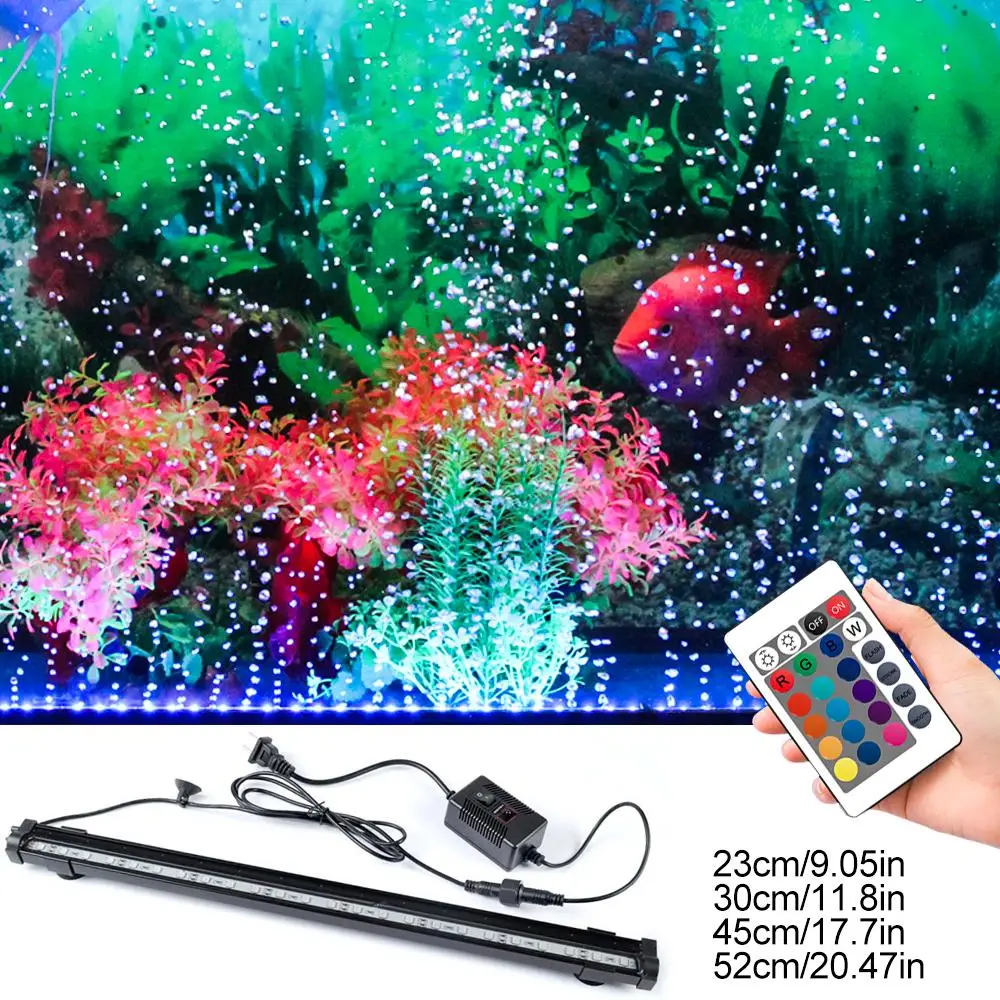 Aquarium Fish Tank Light Waterproof 23/30/45/52cm LED Bubble Pump Bar Decor Lighting Underwater Lamp 24 Key Remote Control | Дом и сад