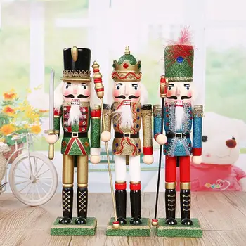 

30CM Nutcracker Puppet Christmas Decoration Gift Wooden Painted Nutcracker Puppet People Desktop Window Holiday Gift Desktop Win